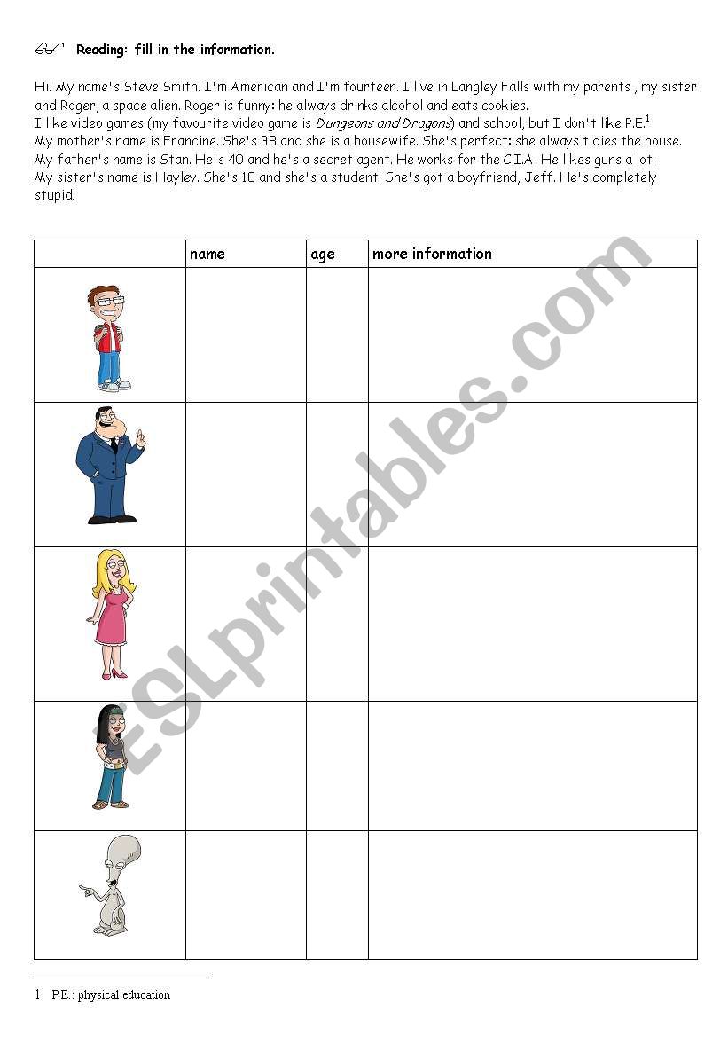 American Dad worksheet