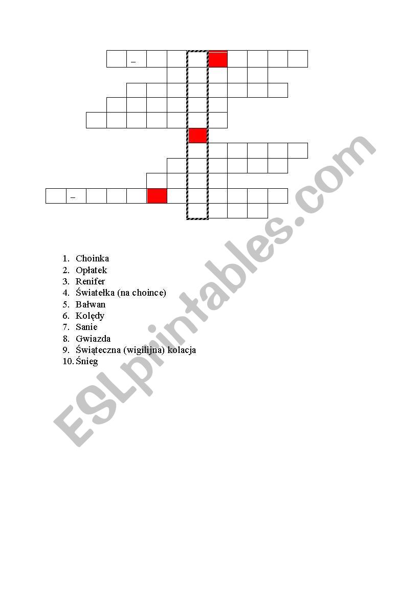 Christmas crossword worksheet