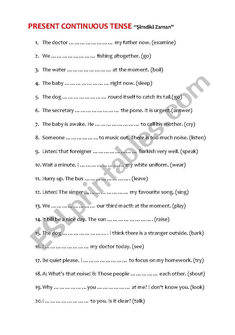 present continuous worksheet