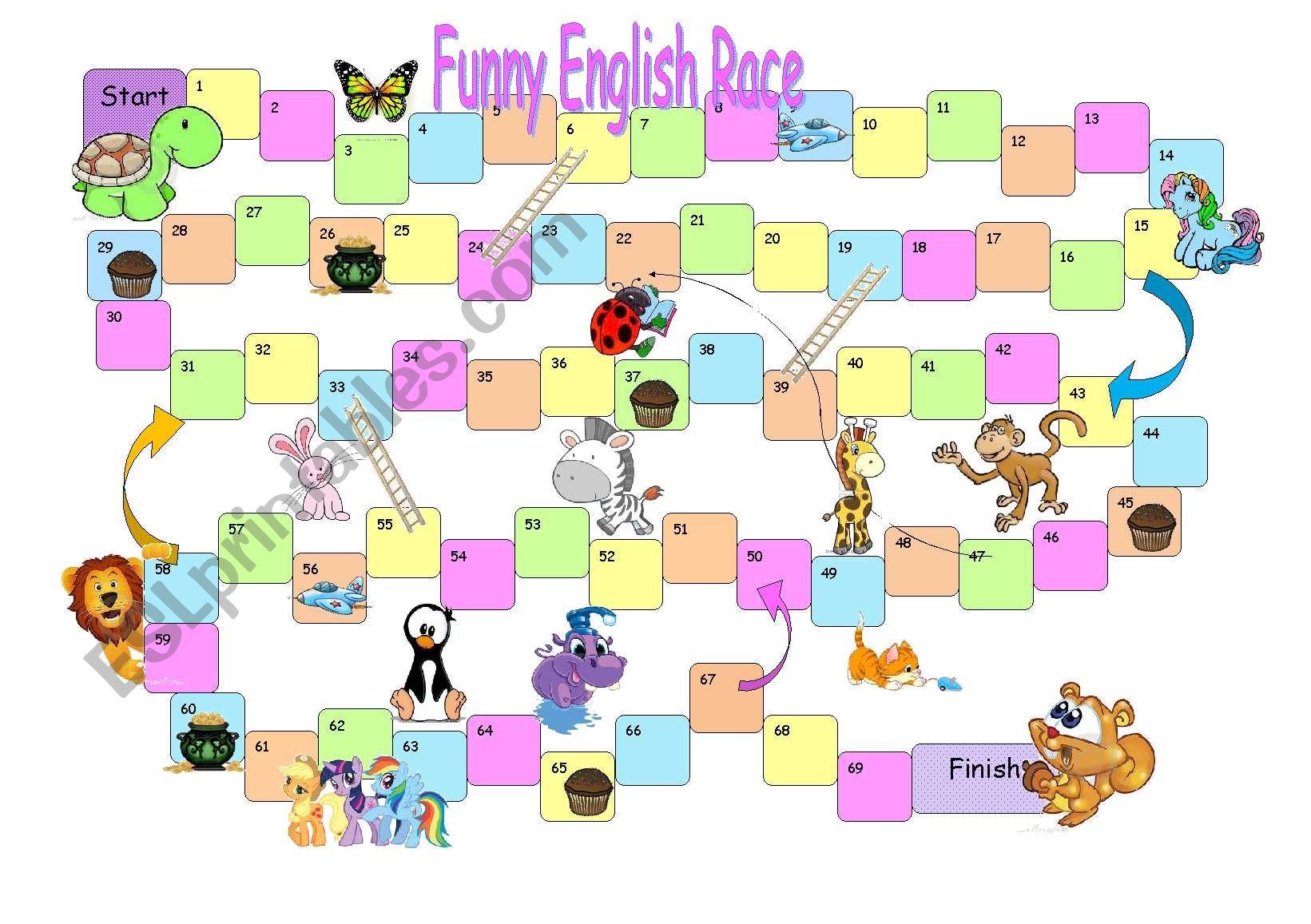 Board Game Funny English Race (Blue Cards)