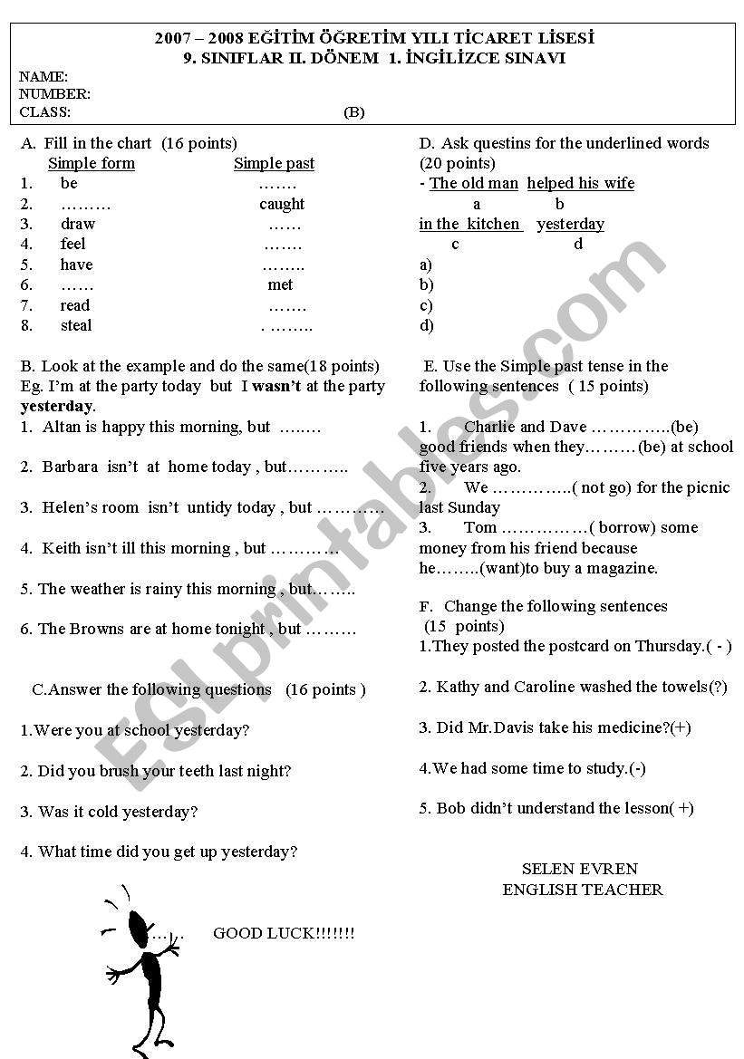 9th grade exam worksheet