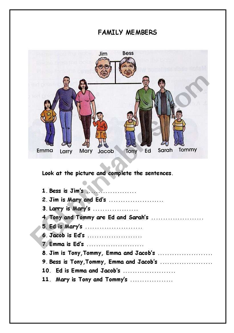 FAMILY MEMBERS worksheet