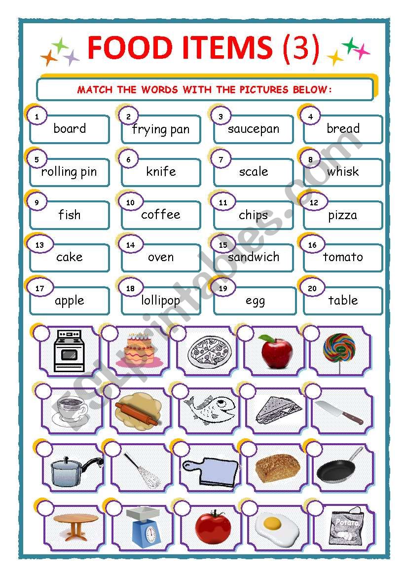 FOOD ITEMS - MATCH - Part 3 worksheet