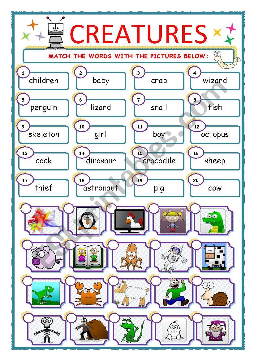 CREATURES - MATCH worksheet