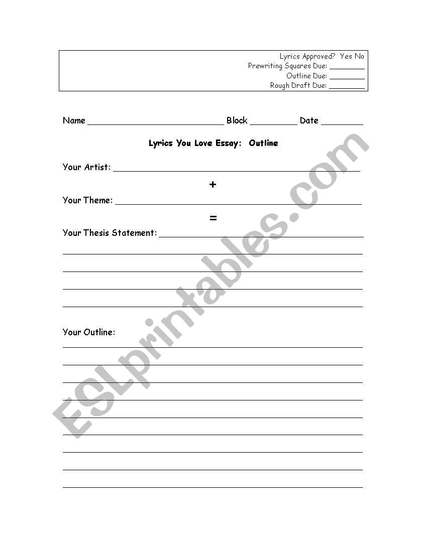 Lyrics You Love Outline worksheet