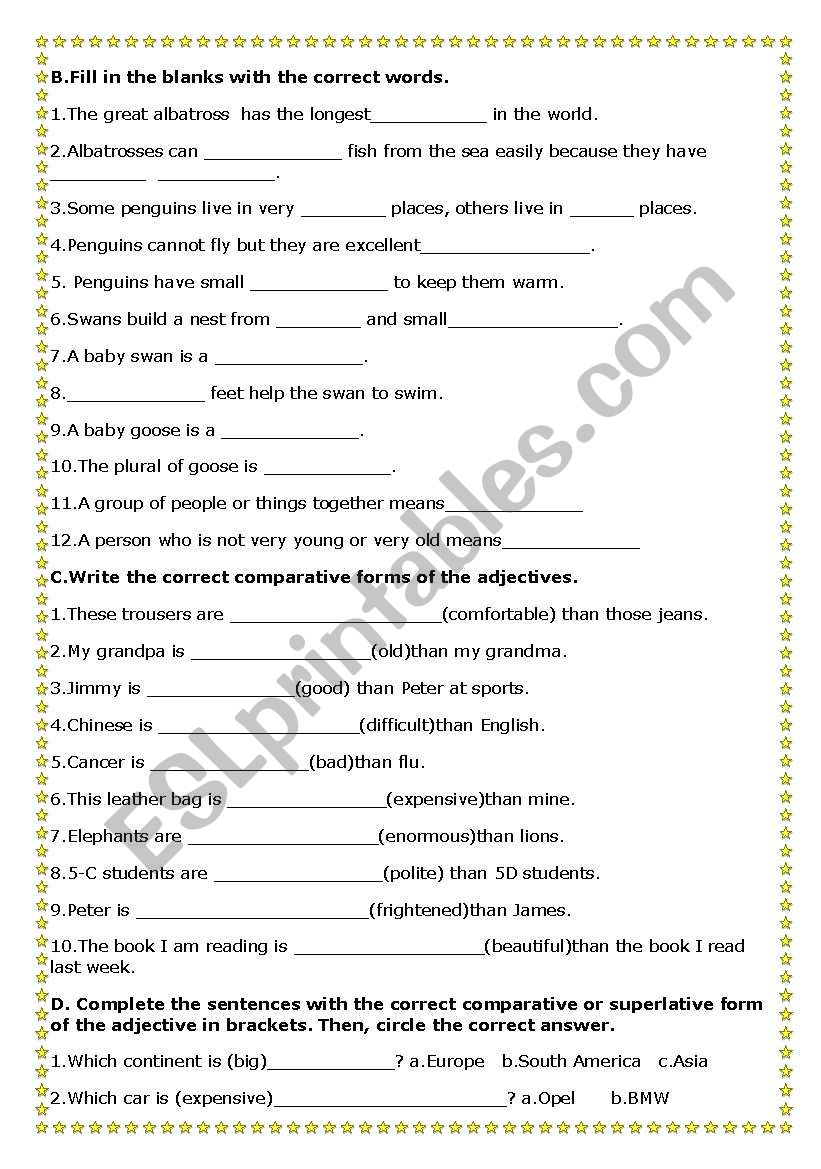 comparatives - superlatives worksheet