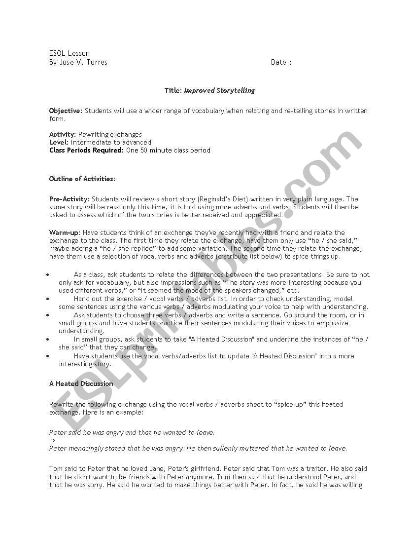 ESOL Storytelling worksheet