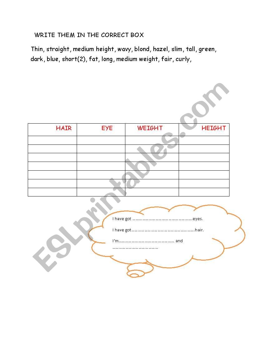 physical appearance worksheet