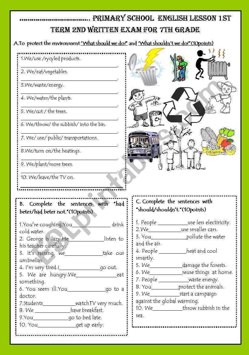 7th GRADES 1 TERM 2nd EXAM worksheet