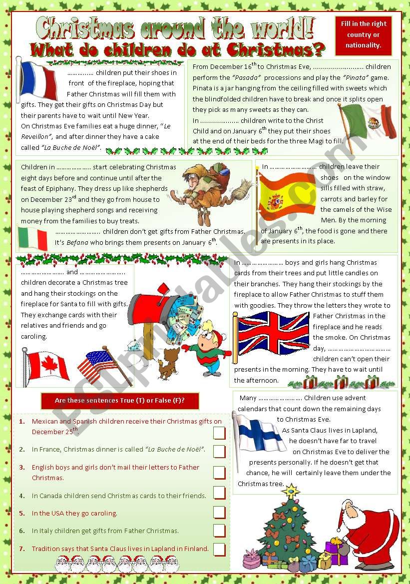 Christmas around the world worksheet