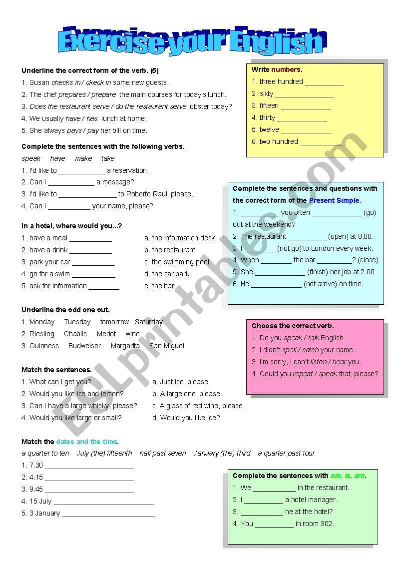 exercise your english worksheet