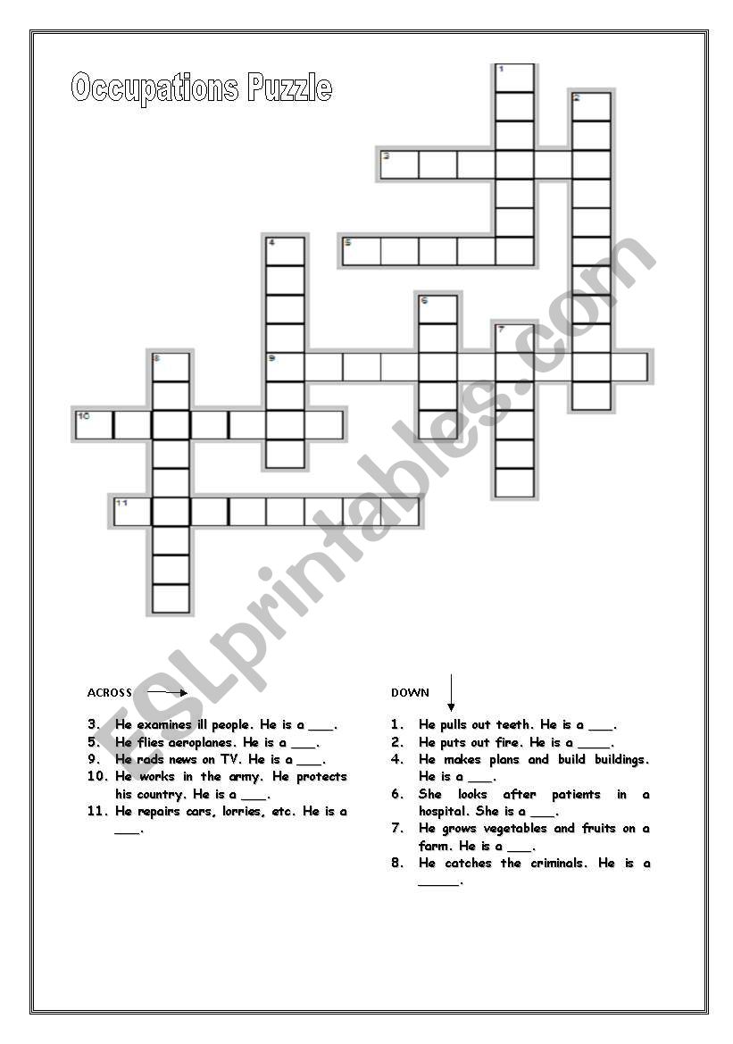 Occupations puzzle worksheet