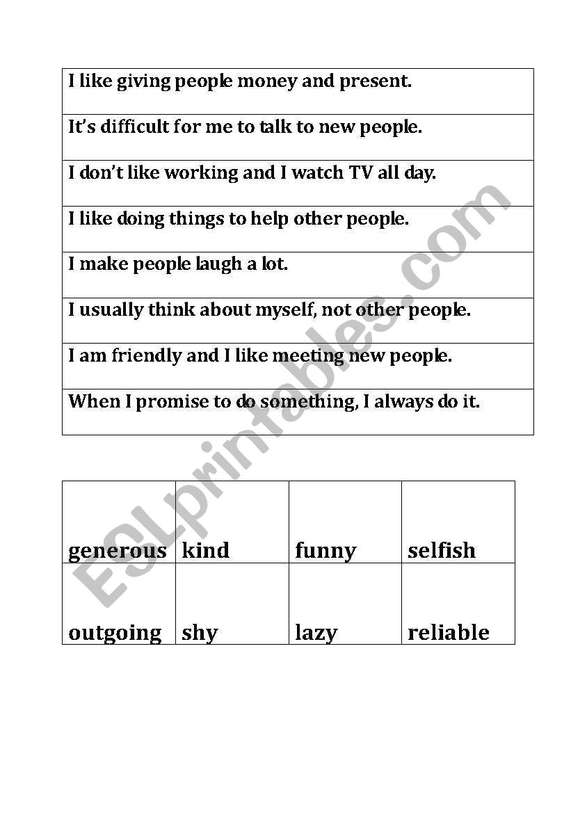 Personality Adjectives worksheet