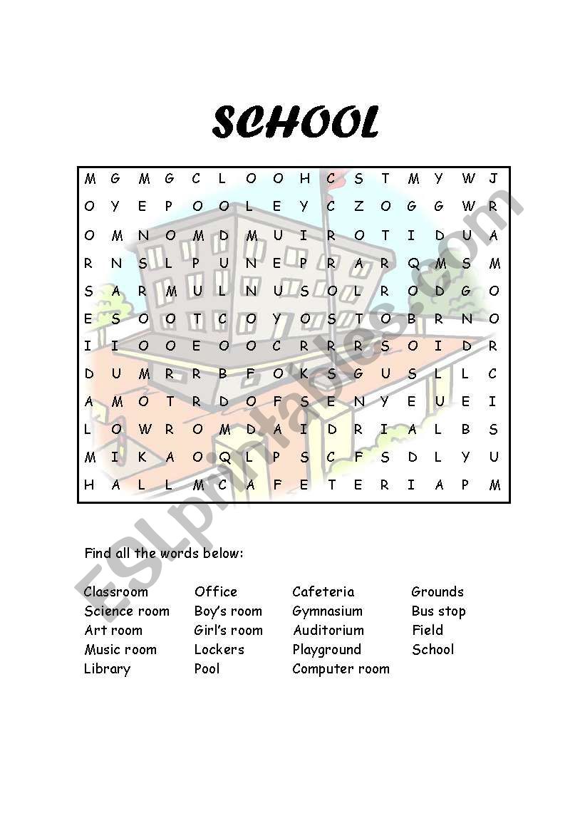 School wordsearch worksheet
