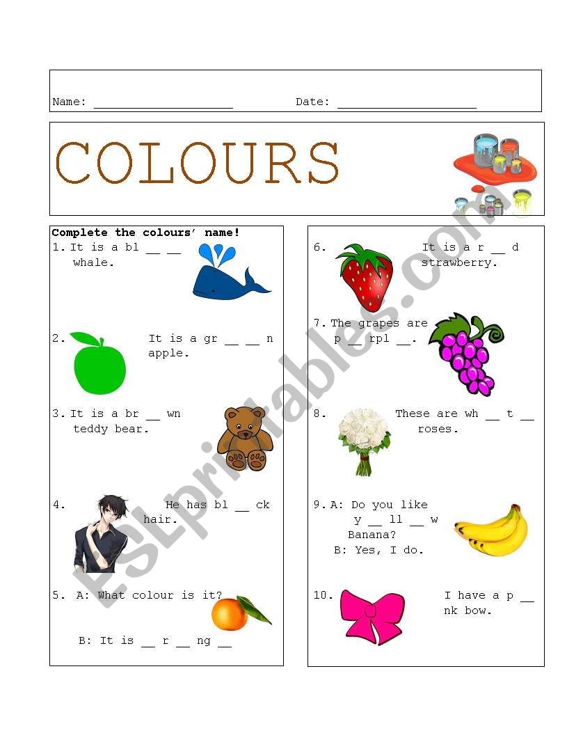 Colours worksheet