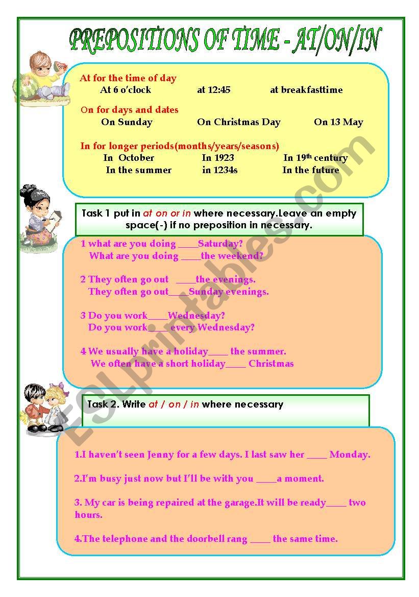 the time of preposition at in on