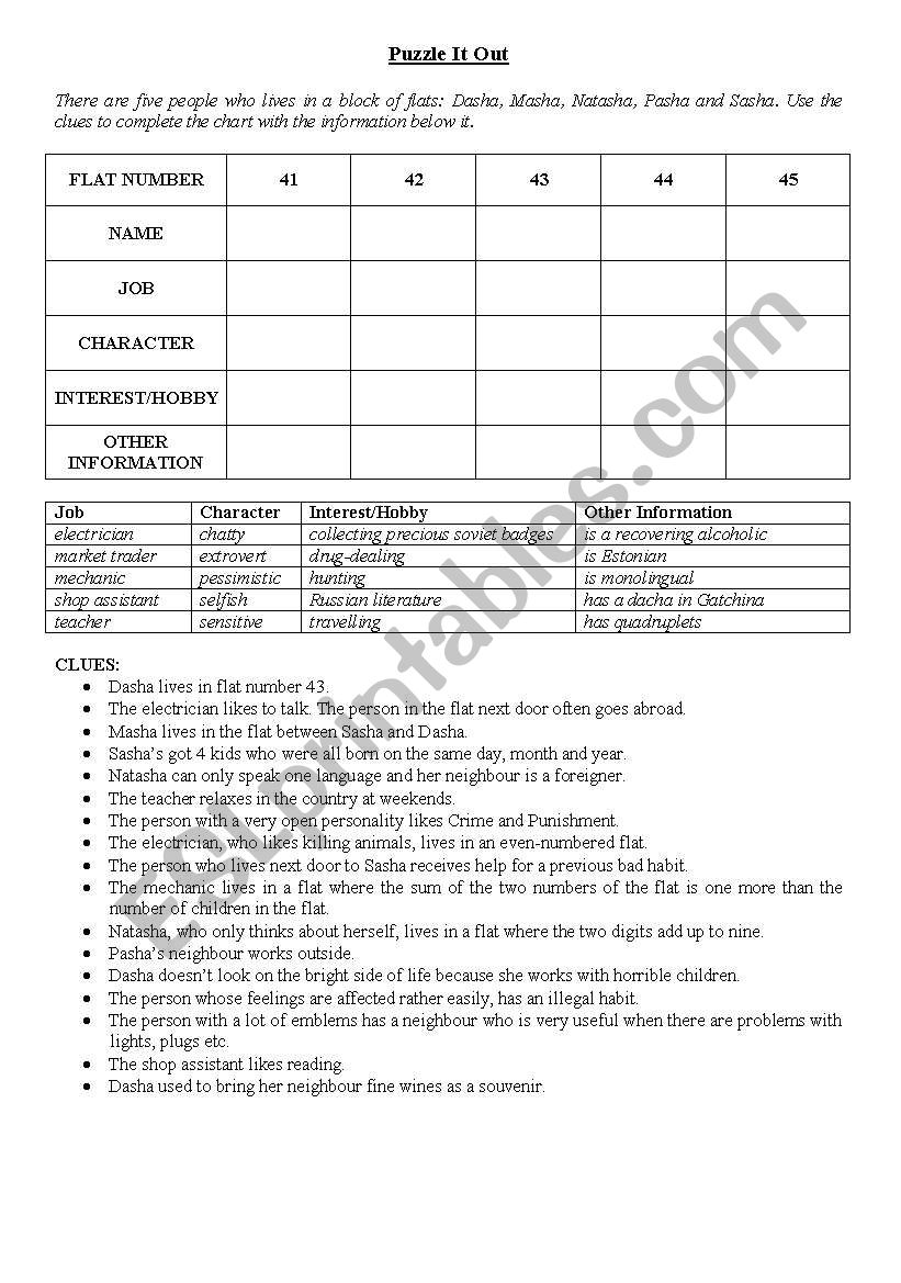 Puzzle It worksheet