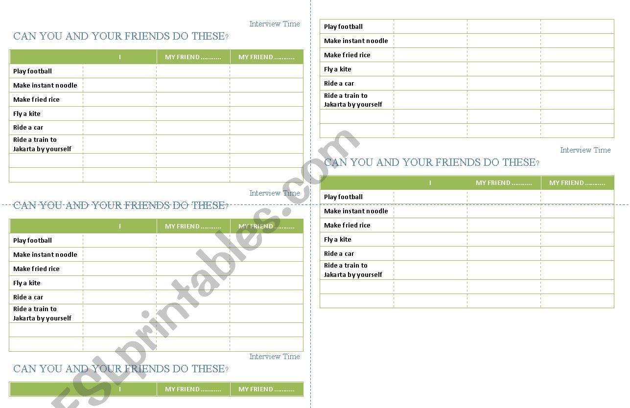 Interview time-Can and Cant worksheet
