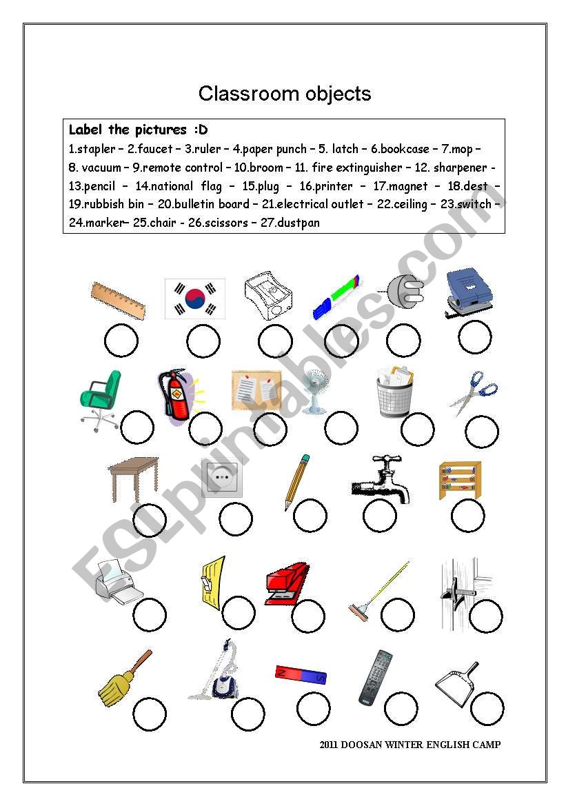 Classroom objects worksheet worksheet