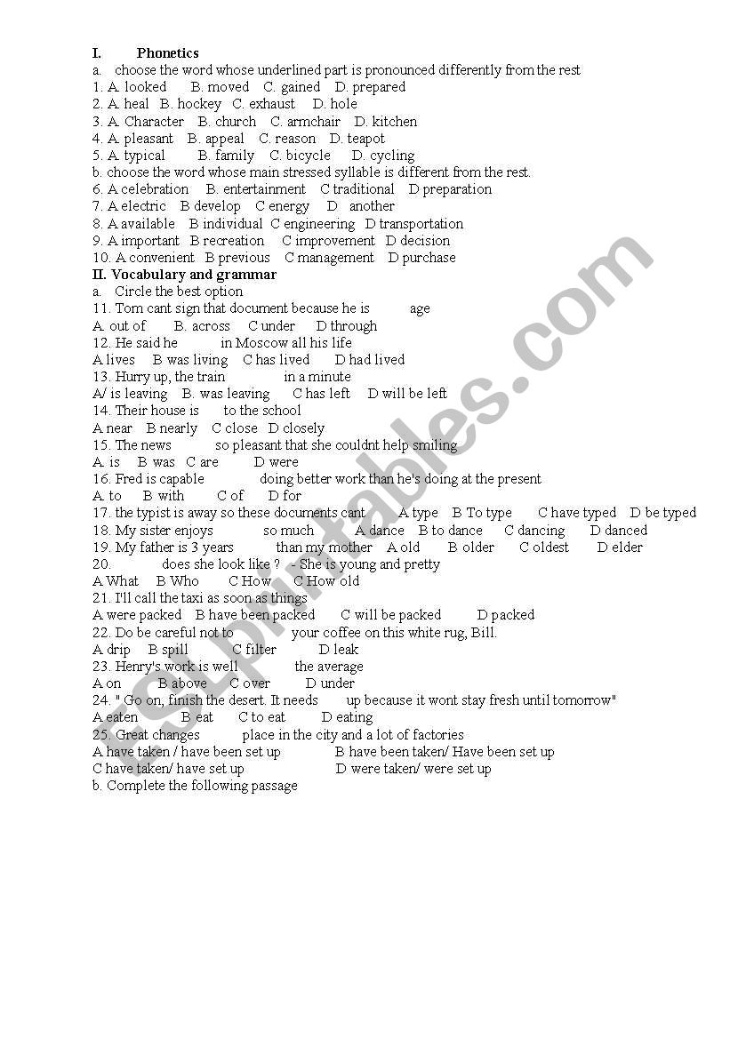 Grammar Test worksheet