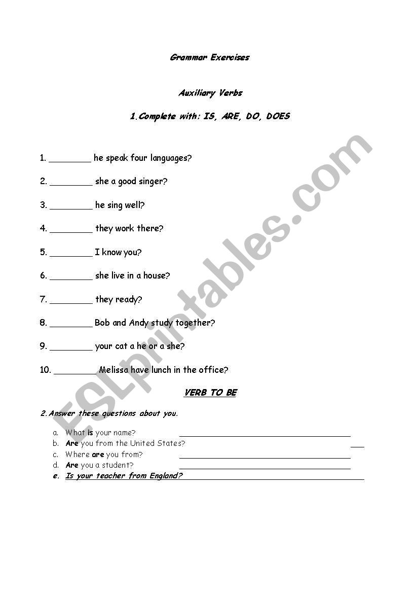 Grammar Exercises worksheet