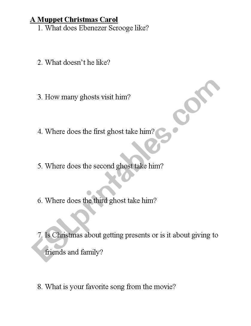 A Muppet Christmas Carol move Worksheet
