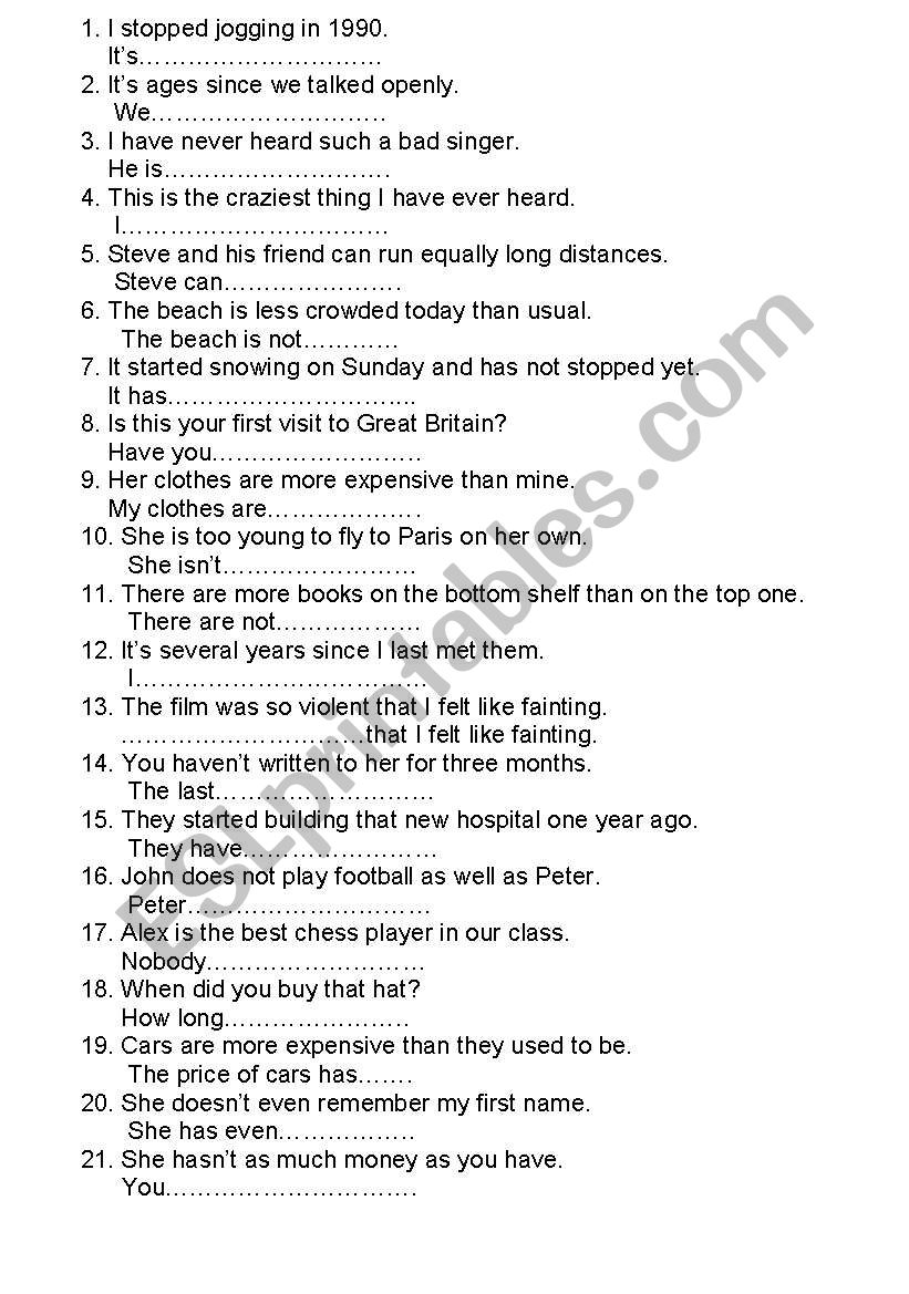 rephrasings worksheet