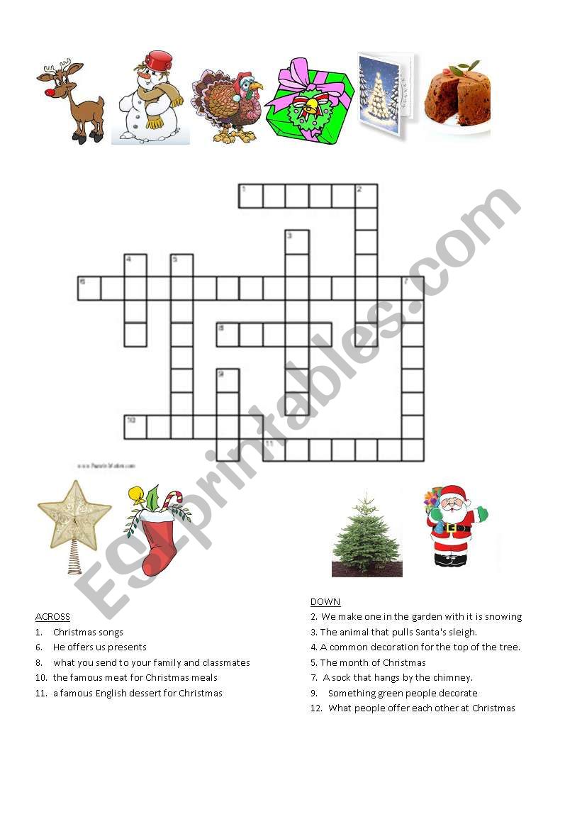 Christmas crosswords worksheet