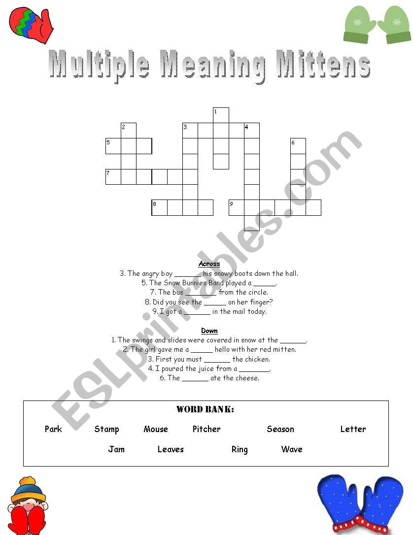 Multiple Meaning Mittens worksheet