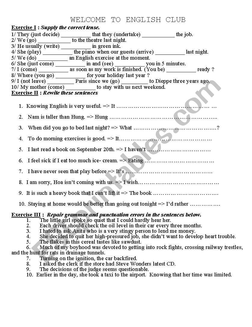 grammar exercise worksheet