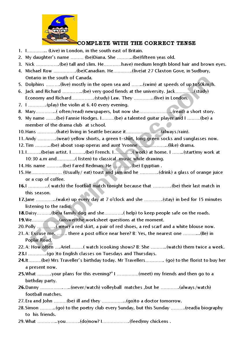 VERB TENSE worksheet