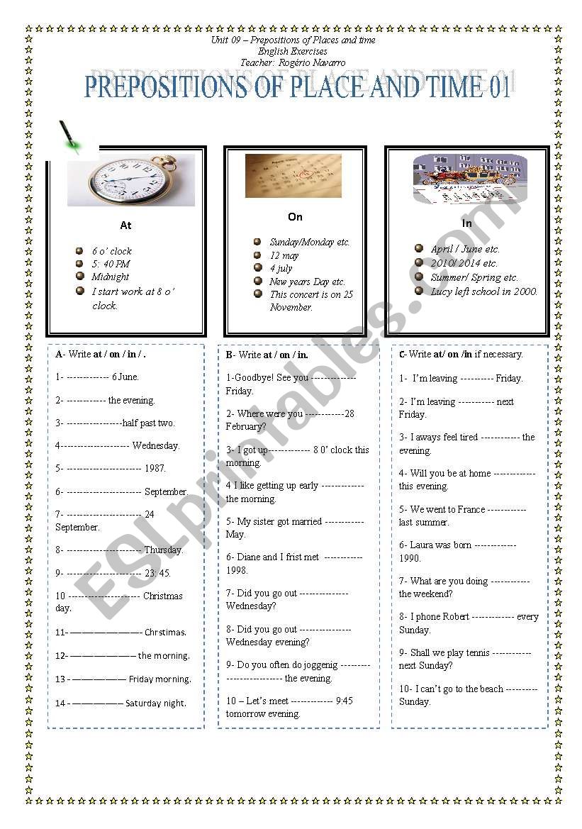 Prepositions of Places and Time 