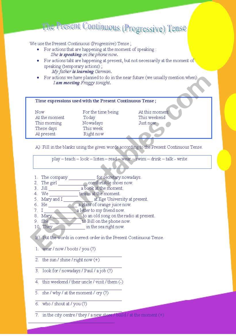 Present Progressive Tense worksheet