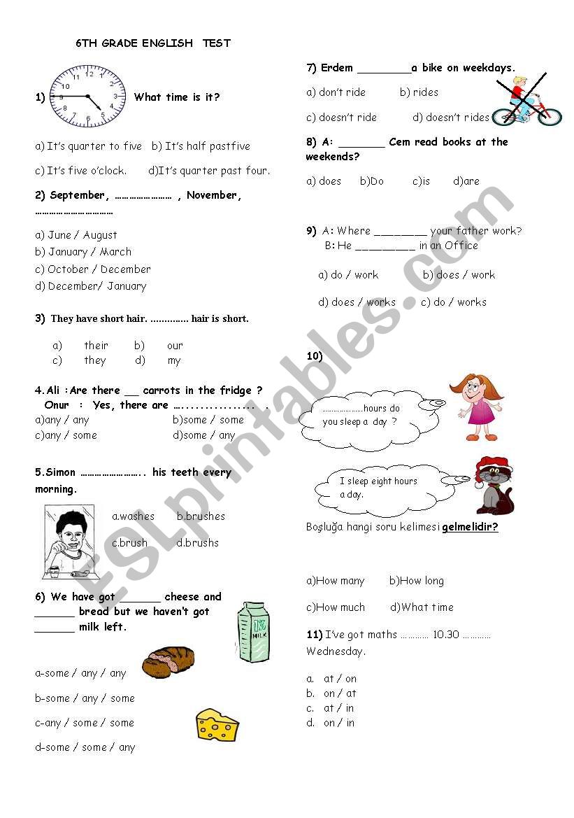 Test-6th Grades worksheet