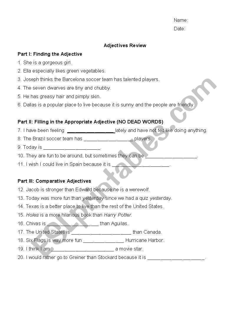 Adjectives worksheet