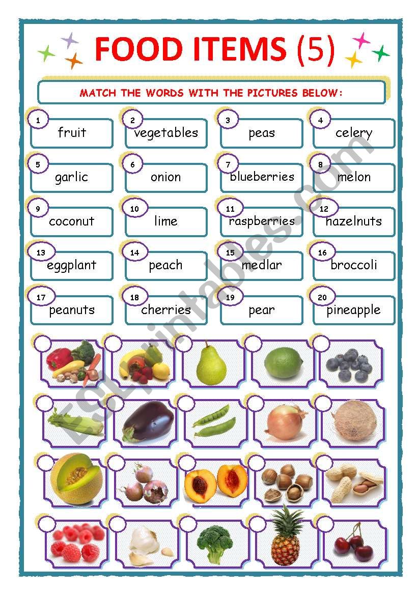 FOOD ITEMS - MATCH - Part 5 worksheet