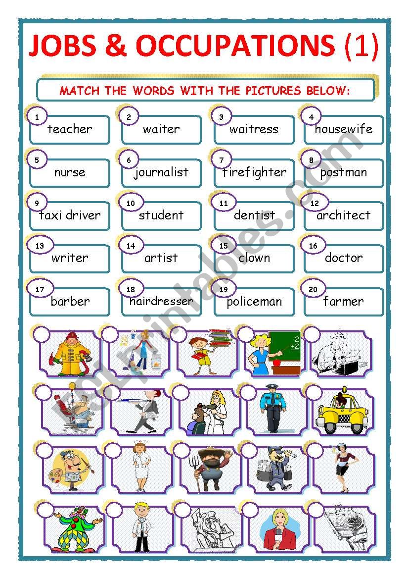 JOBS & OCCUPATIONS - MATCH - Part 1