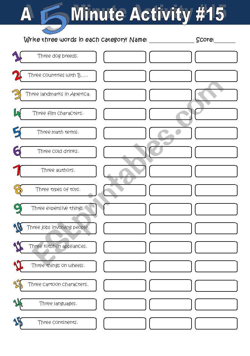 A 5 Minute Activity #15 worksheet