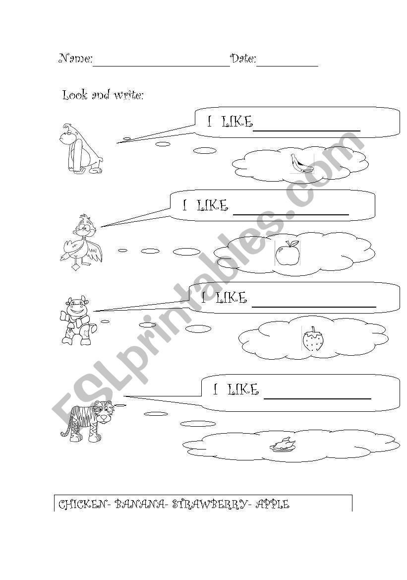 food worksheet