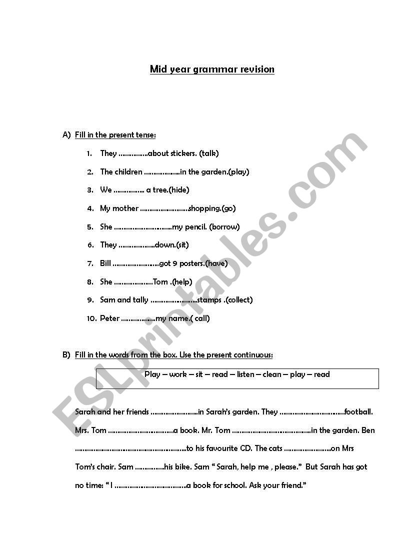 grammar revision 2nd grade worksheet