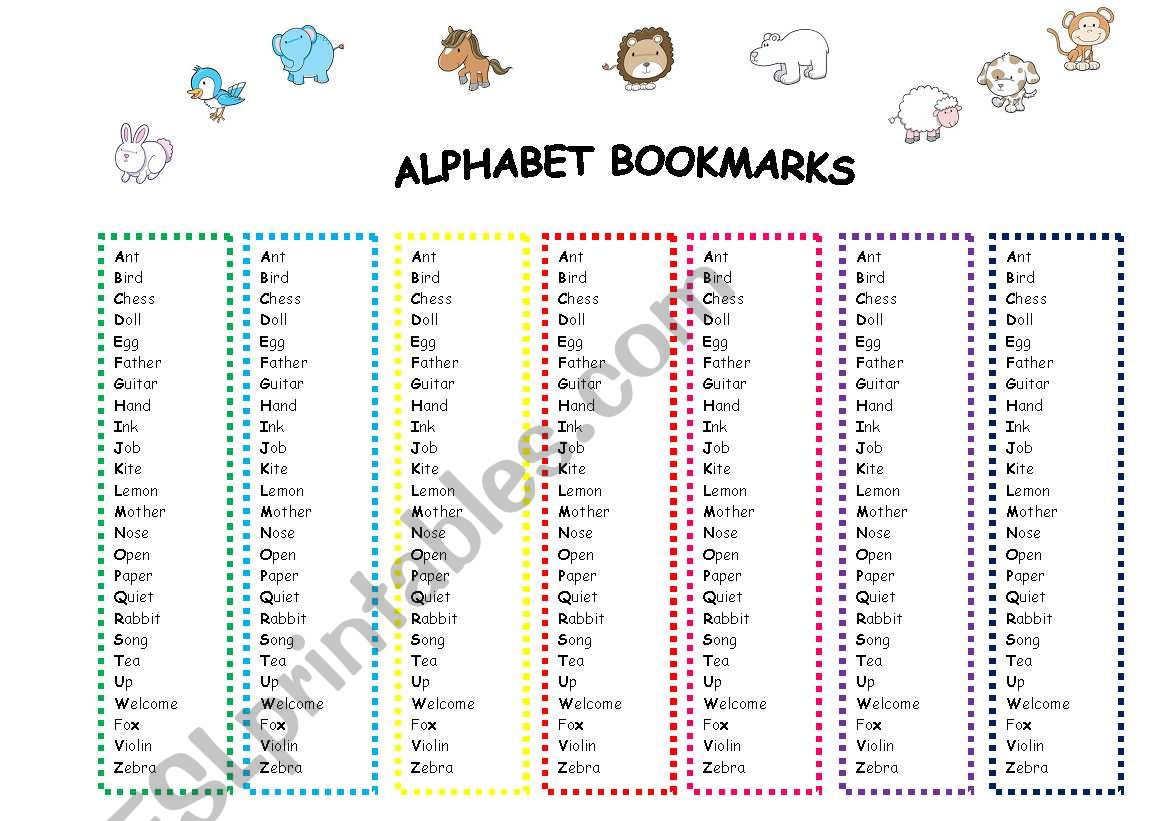 alphabet bookmarks worksheet