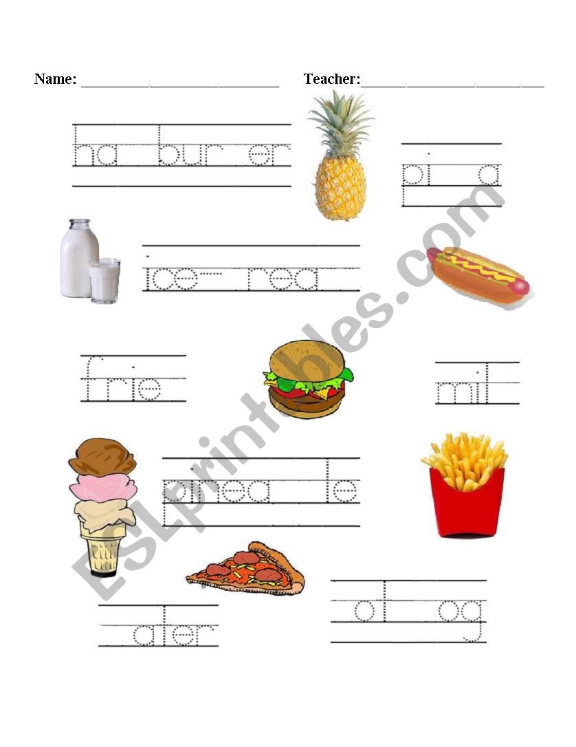 Food - Trace, Fill-in, and Match