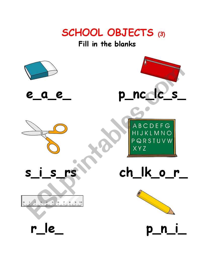 SCHOOL OBJECTS 3/3 worksheet