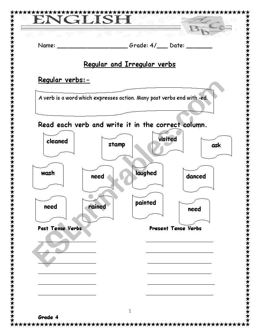 irregular verbs worksheet