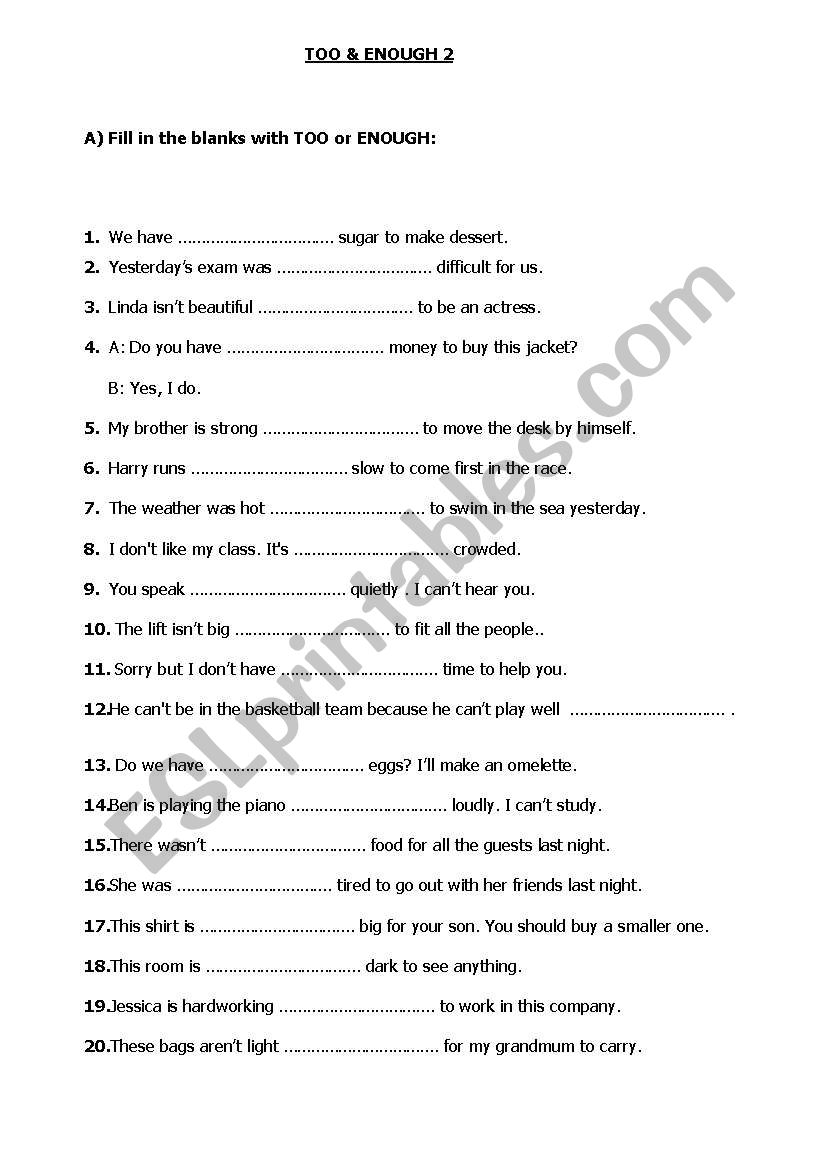 Too & Enough 2 worksheet