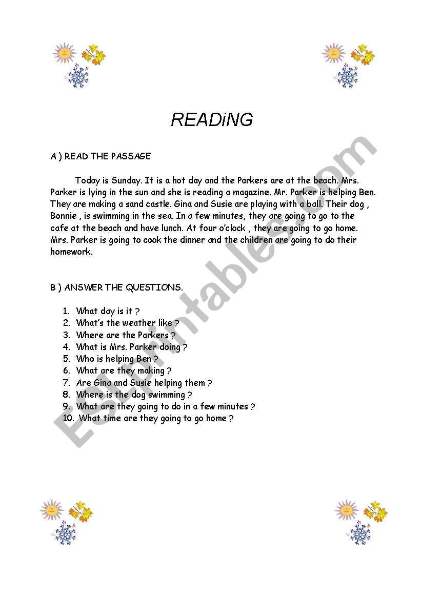 READING worksheet