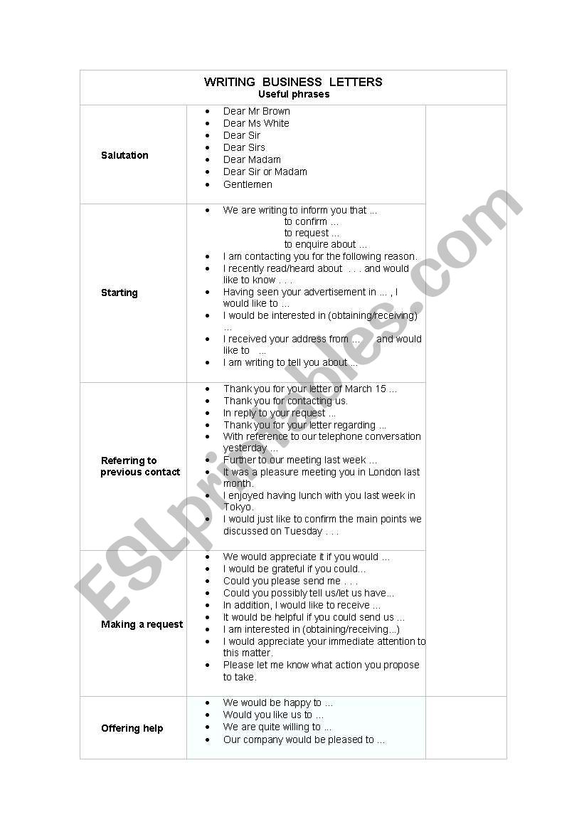 business letters worksheet