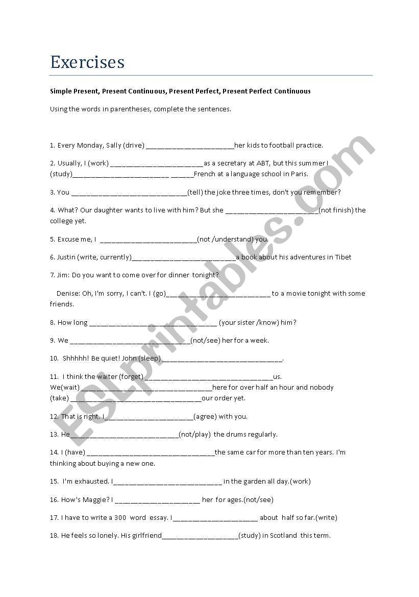 mixed tense exercises worksheet