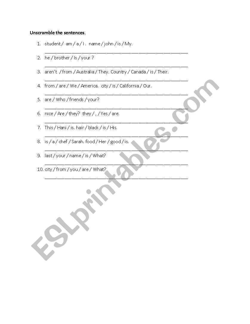 unscramble the sentences worksheet