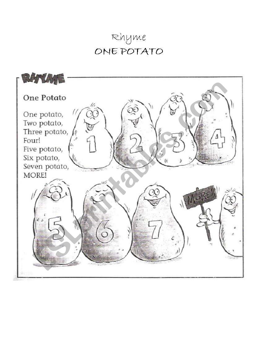 RHYME ONE POTATO worksheet